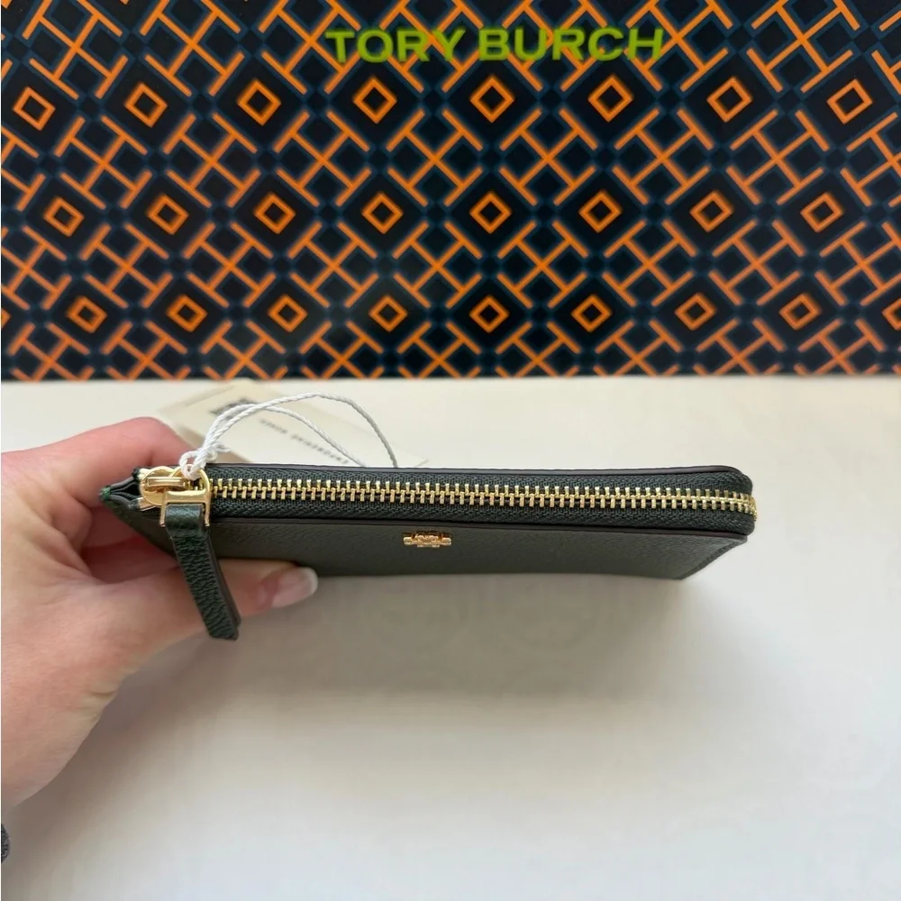 Tory Burch Blake Zip Card Case Basil Gold Green
